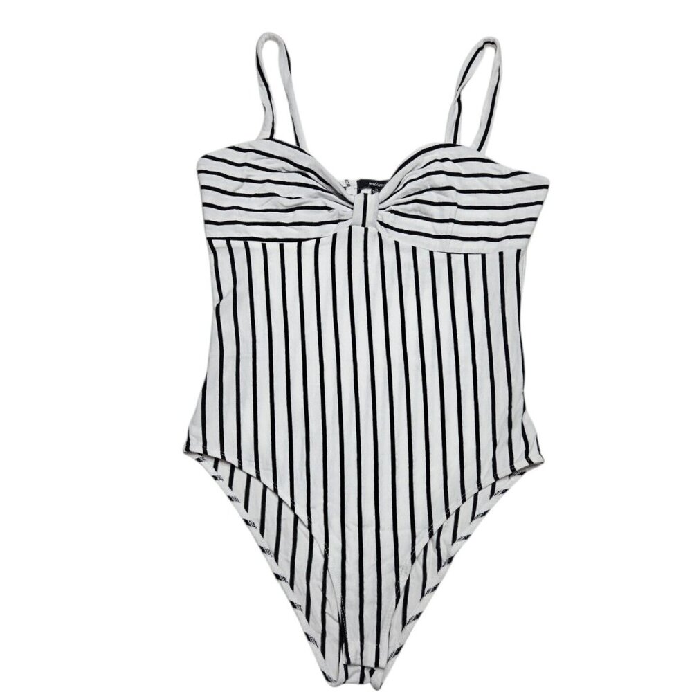 Ambiance Tank‎ Top Womens Juniors XL White Bodysuit Striped Stretch Sleeveless